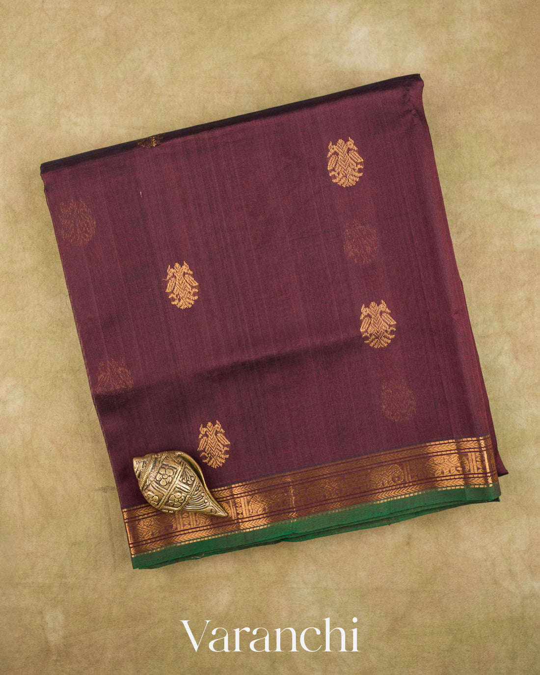 Dark Chocolate Brown Pure Kanchipuram Silk Cotton Handloom Saree — Folded