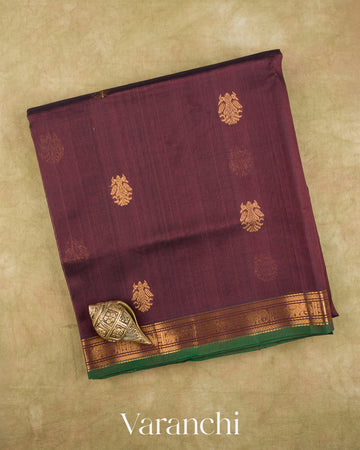 Dark Chocolate Brown Pure Kanchipuram Silk Cotton Handloom Saree