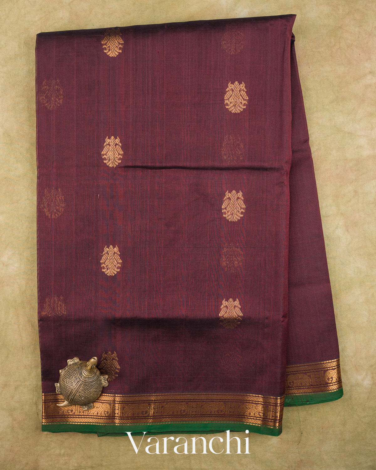 Dark Chocolate Pure Kanchipuram Silk Cotton Handloom Saree — Full Saree