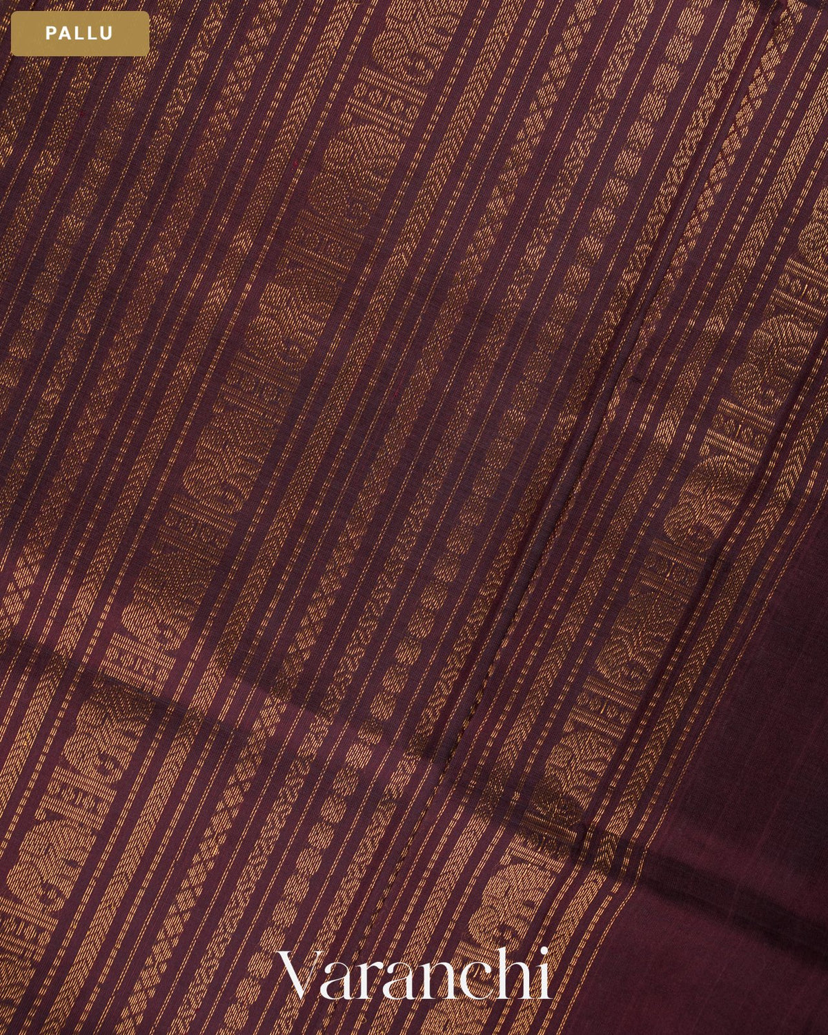 Dark Chocolate Pure Kanchipuram Silk Cotton Handloom Saree — Pallu