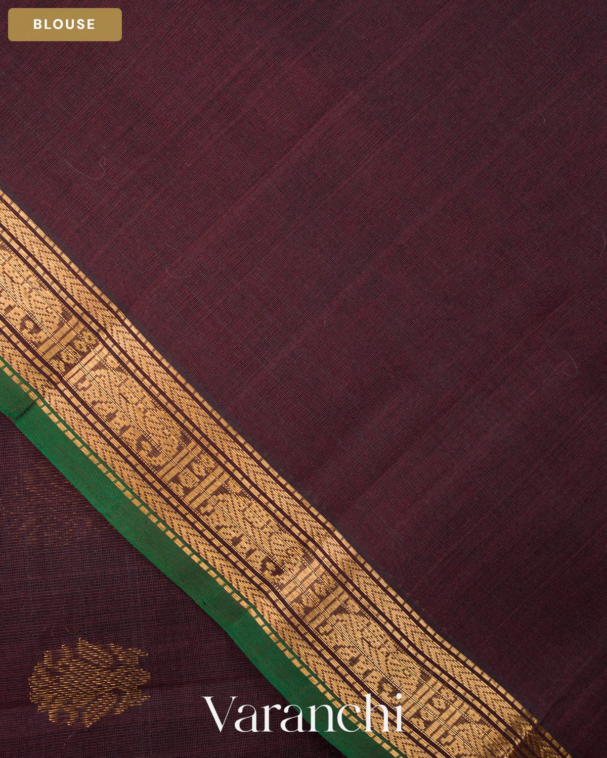 Dark Chocolate Pure Kanchipuram Silk Cotton Handloom Saree — Blouse