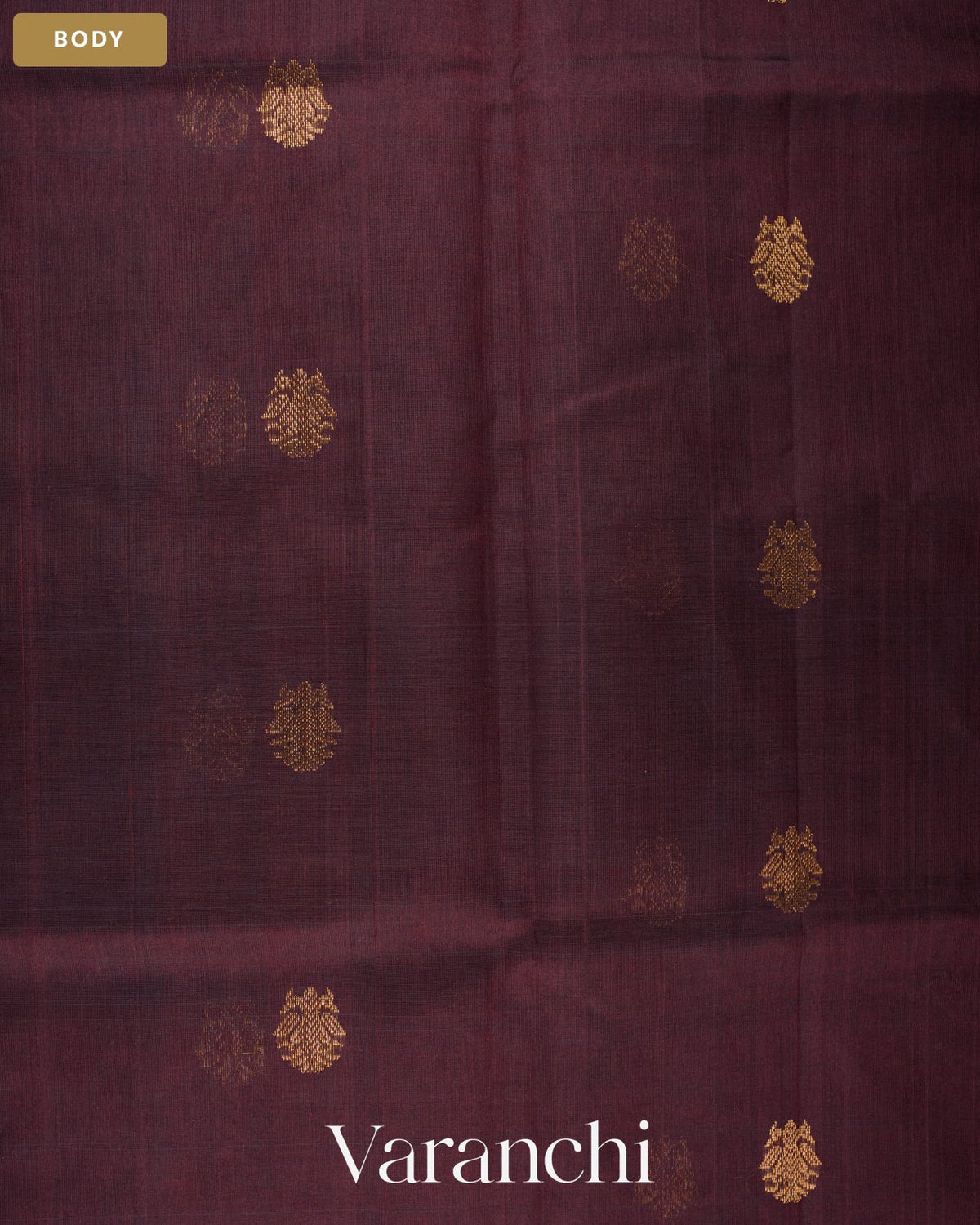 Dark Chocolate Pure Kanchipuram Silk Cotton Handloom Saree — Body
