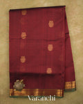 Maroon Pure Kanchipuram Silk Cotton Handloom Saree — Full Saree