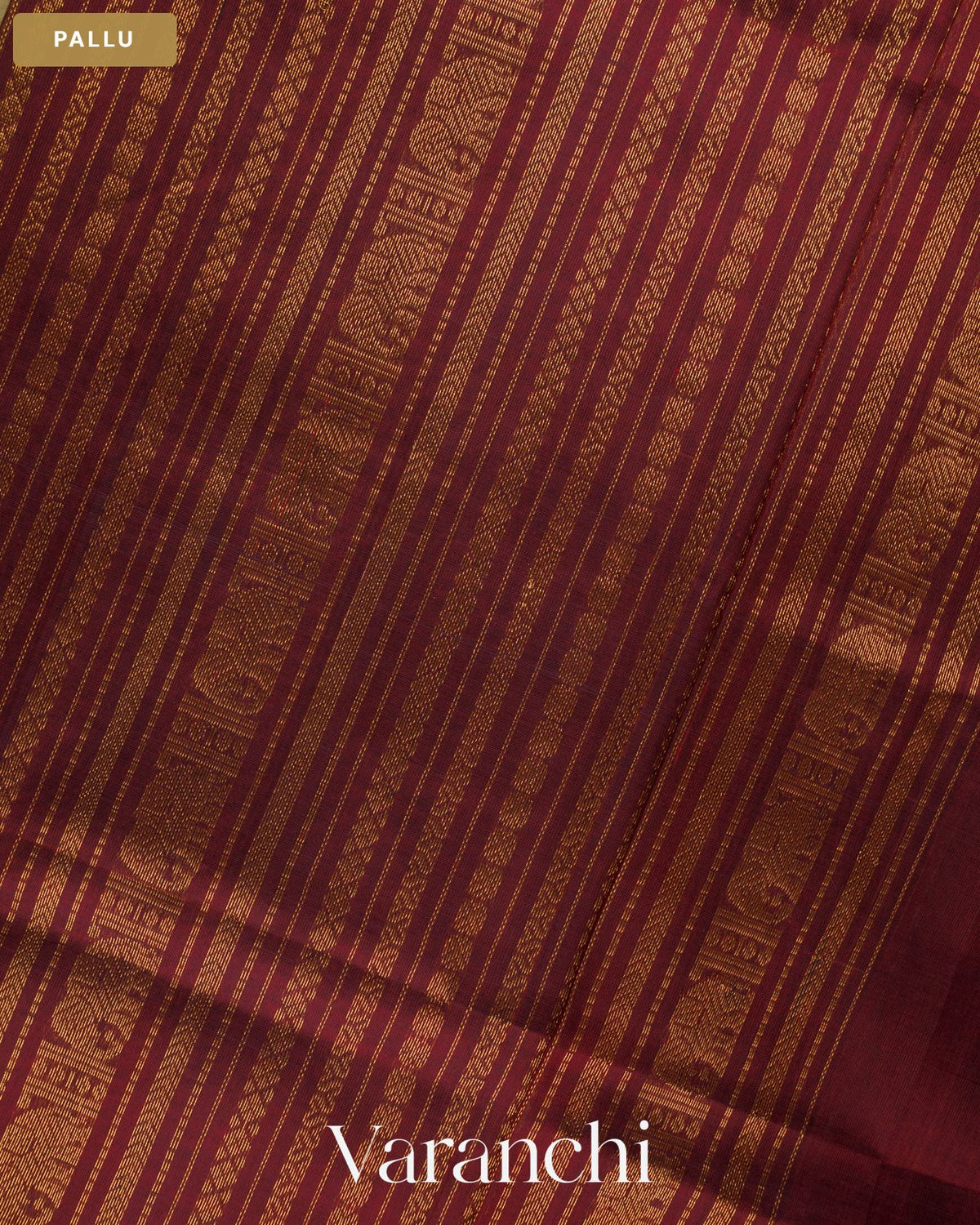 Maroon Pure Kanchipuram Silk Cotton Handloom Saree — Pallu
