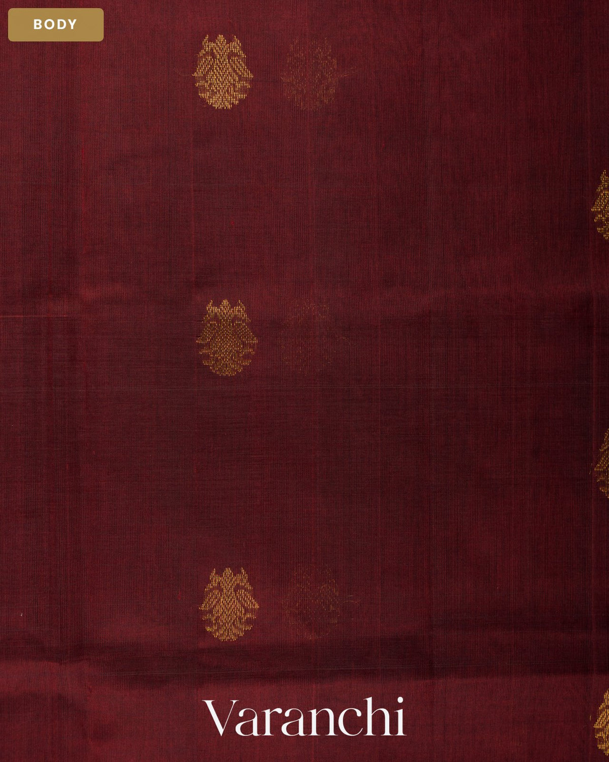 Maroon Pure Kanchipuram Silk Cotton Handloom Saree — Body
