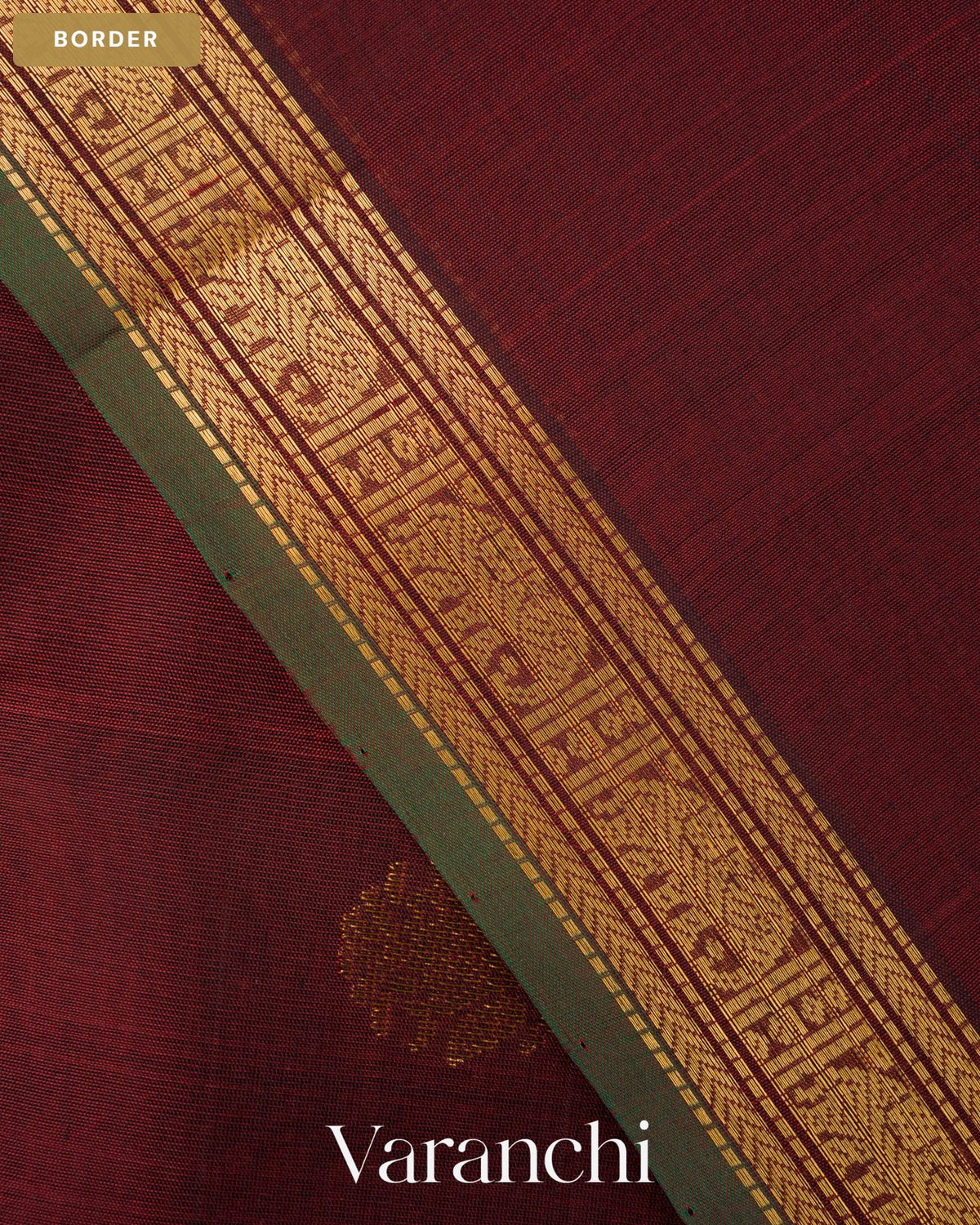 Maroon Pure Kanchipuram Silk Cotton Handloom Saree — Border