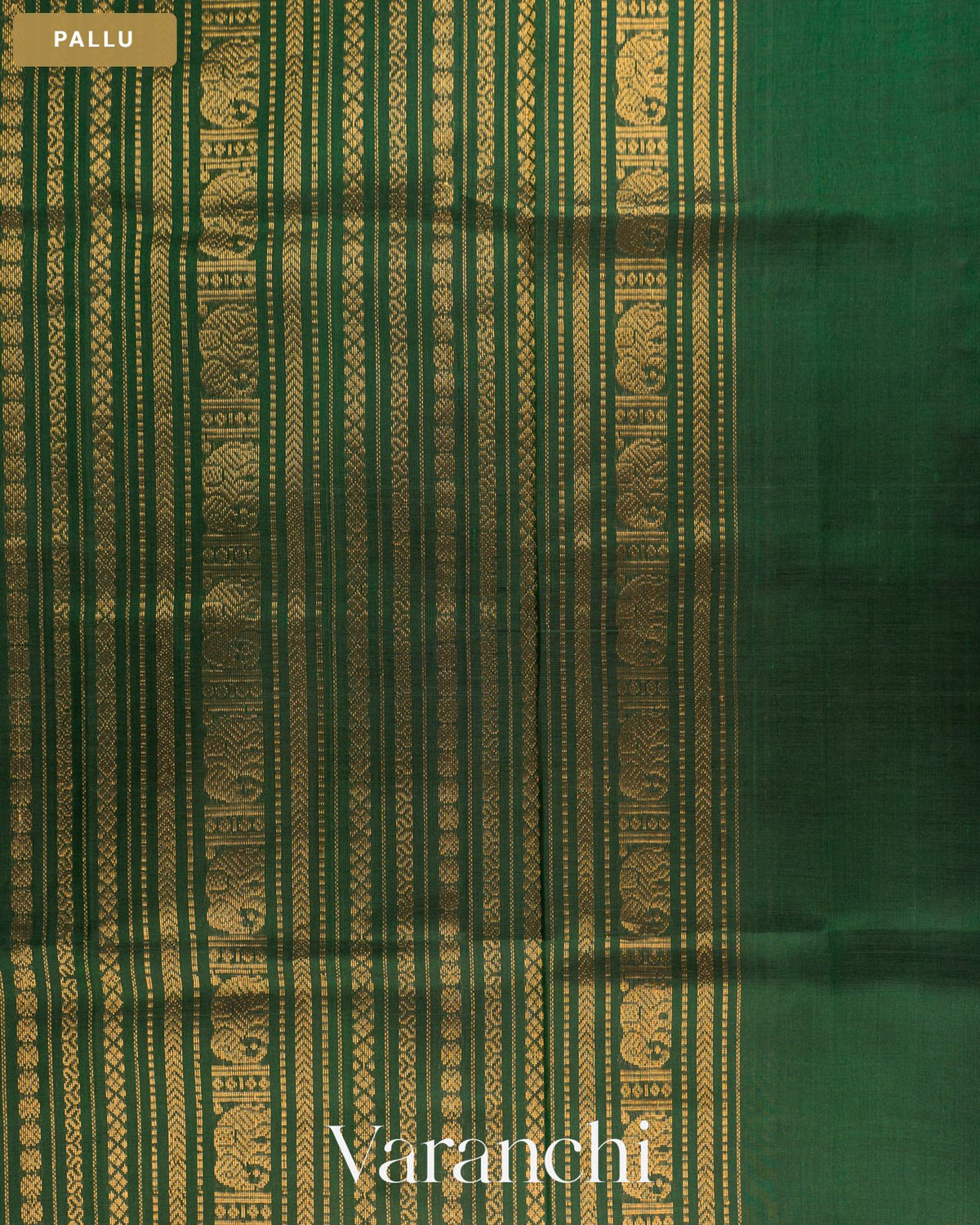 Bottle Green Pure Kanchipuram Silk Handloom Saree — Pallu