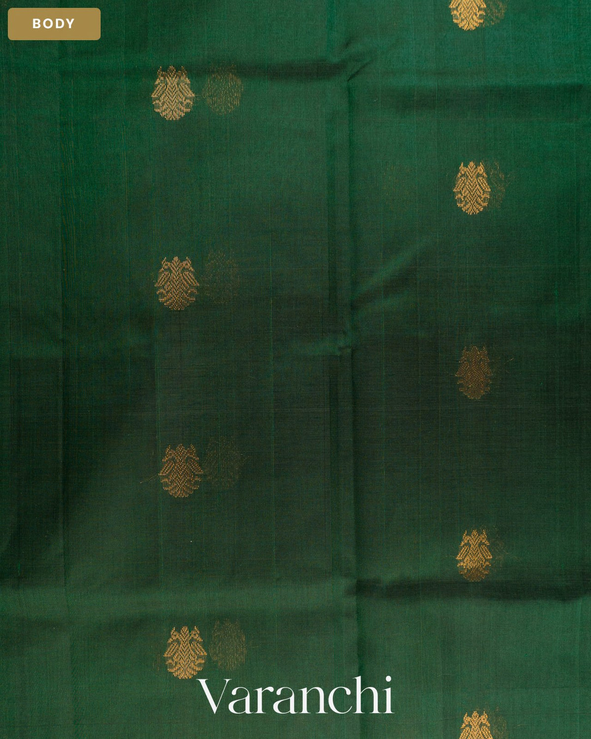 Bottle Green Pure Kanchipuram Silk Handloom Saree — Body
