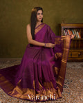 Violet Purple Checkered Pure Kanchipuram Silk Cotton Handloom Saree — Draped