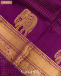 Violet Purple Checkered Pure Kanchipuram Silk Cotton Handloom Saree — Blouse