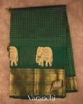 Bottle Green Pure Kanchipuram Silk Cotton Handloom Saree — Full Saree