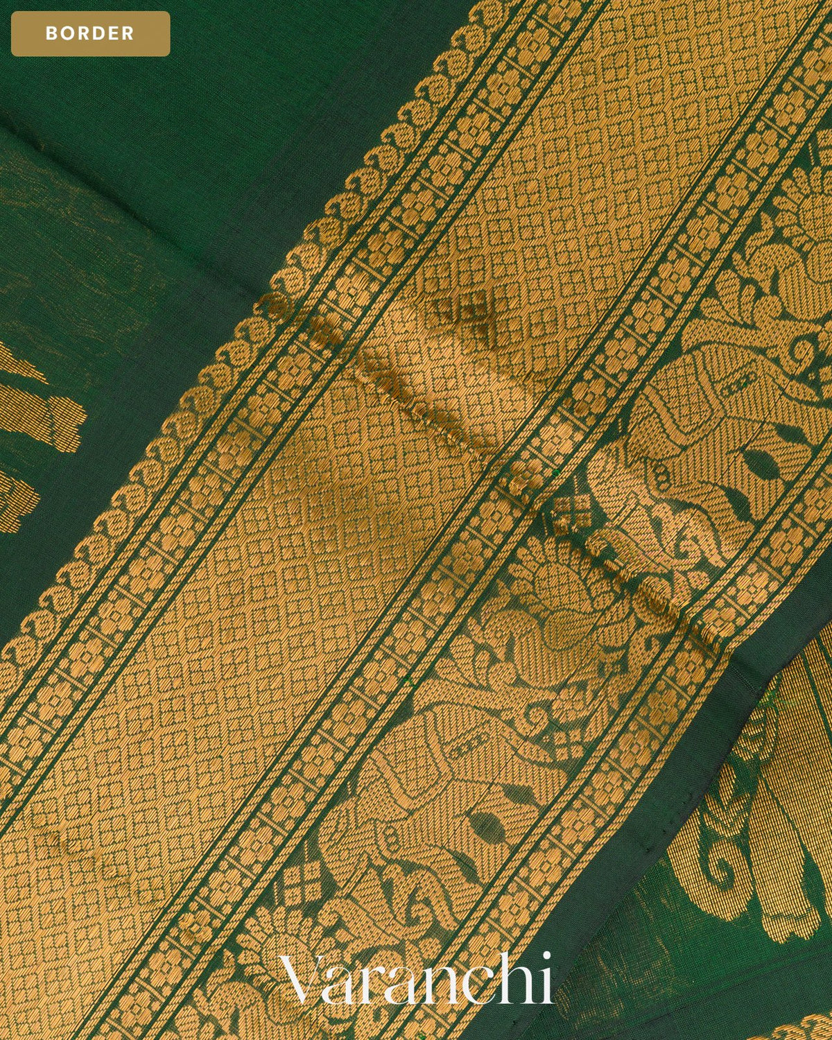 Bottle Green Pure Kanchipuram Silk Cotton Handloom Saree — Border