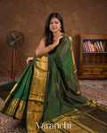 Bottle Green Pure Kanchipuram Silk Cotton Handloom Saree — Draped