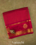 Ruby Red Checkered Pure Kanchipuram Silk Cotton Handloom Saree — Folded