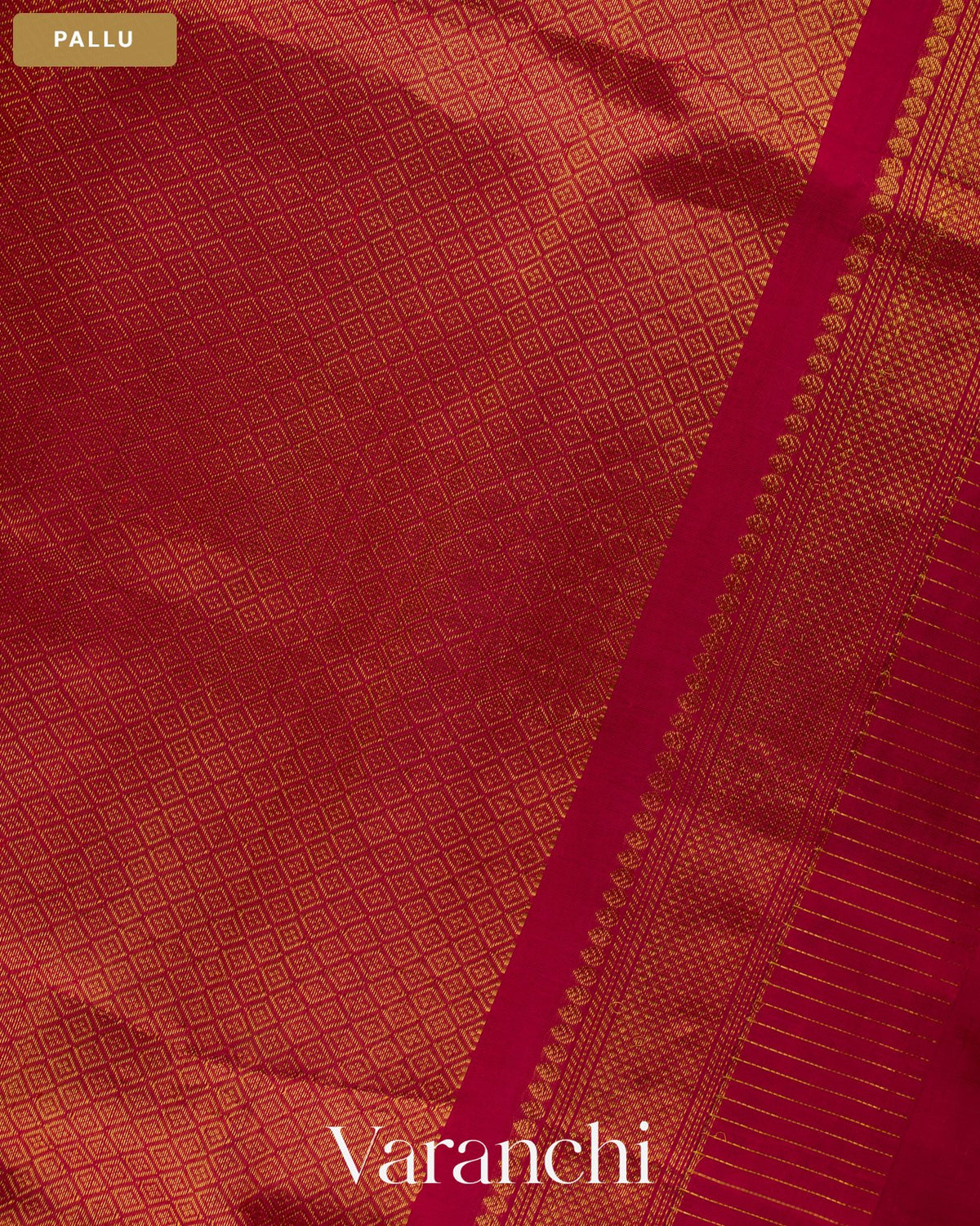 Ruby Red Checkered Pure Kanchipuram Silk Cotton Handloom Saree — Pallu