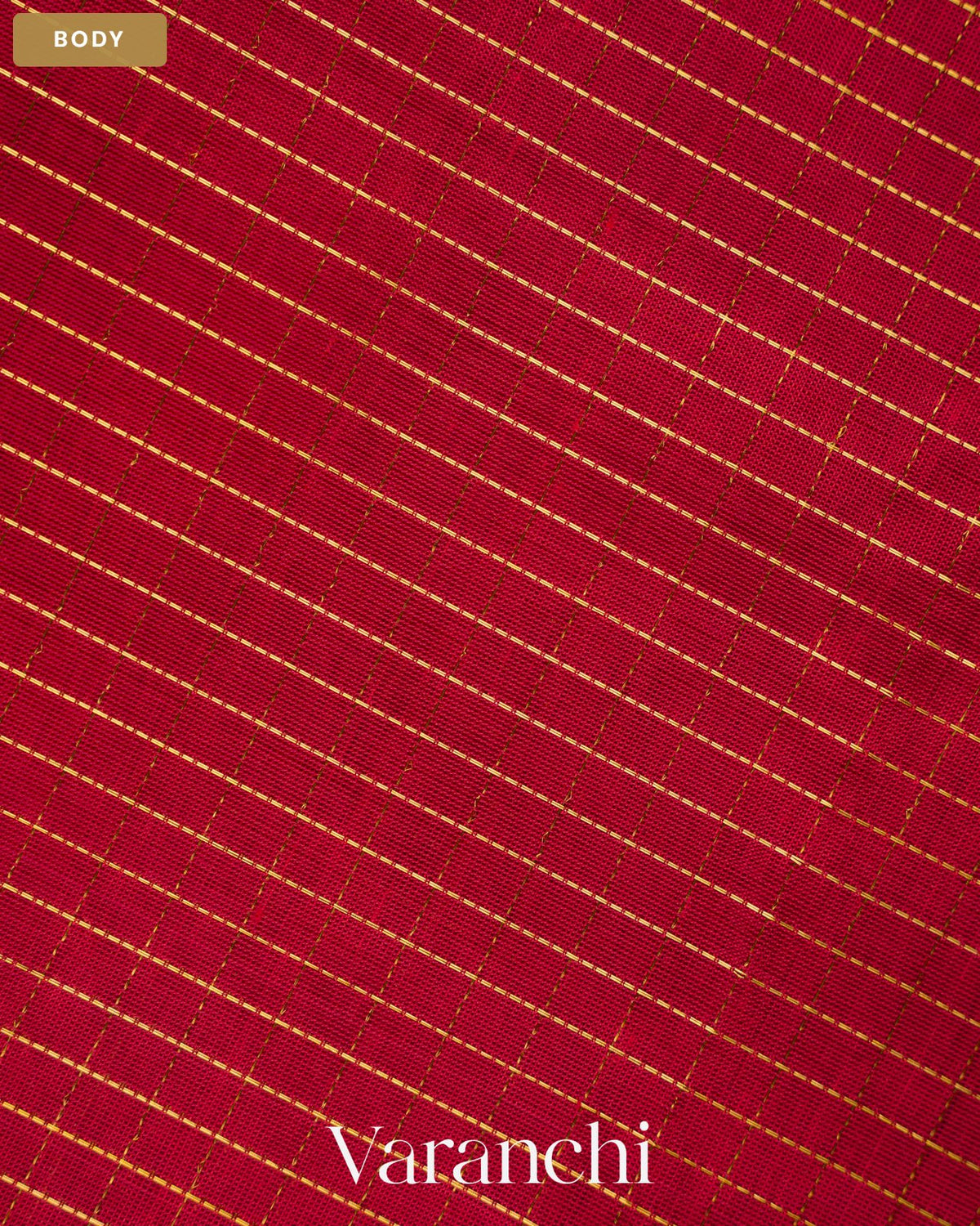 Ruby Red Checkered Pure Kanchipuram Silk Cotton Handloom Saree — Body