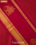 Ruby Red Checkered Pure Kanchipuram Silk Cotton Handloom Saree — Border