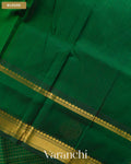 Bottle Green Checkered Pure Kanchipuram Silk Cotton Handloom Saree — Blouse