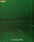 Bottle Green Checkered Pure Kanchipuram Silk Cotton Handloom Saree — Body