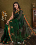 Deep Bottle Green Pure Kanchipuram Silk Cotton Handloom Saree — Draped