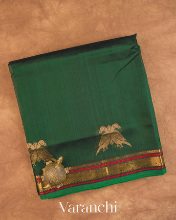 Deep Bottle Green Pure Kanchipuram Silk Cotton Handloom Saree — Folded