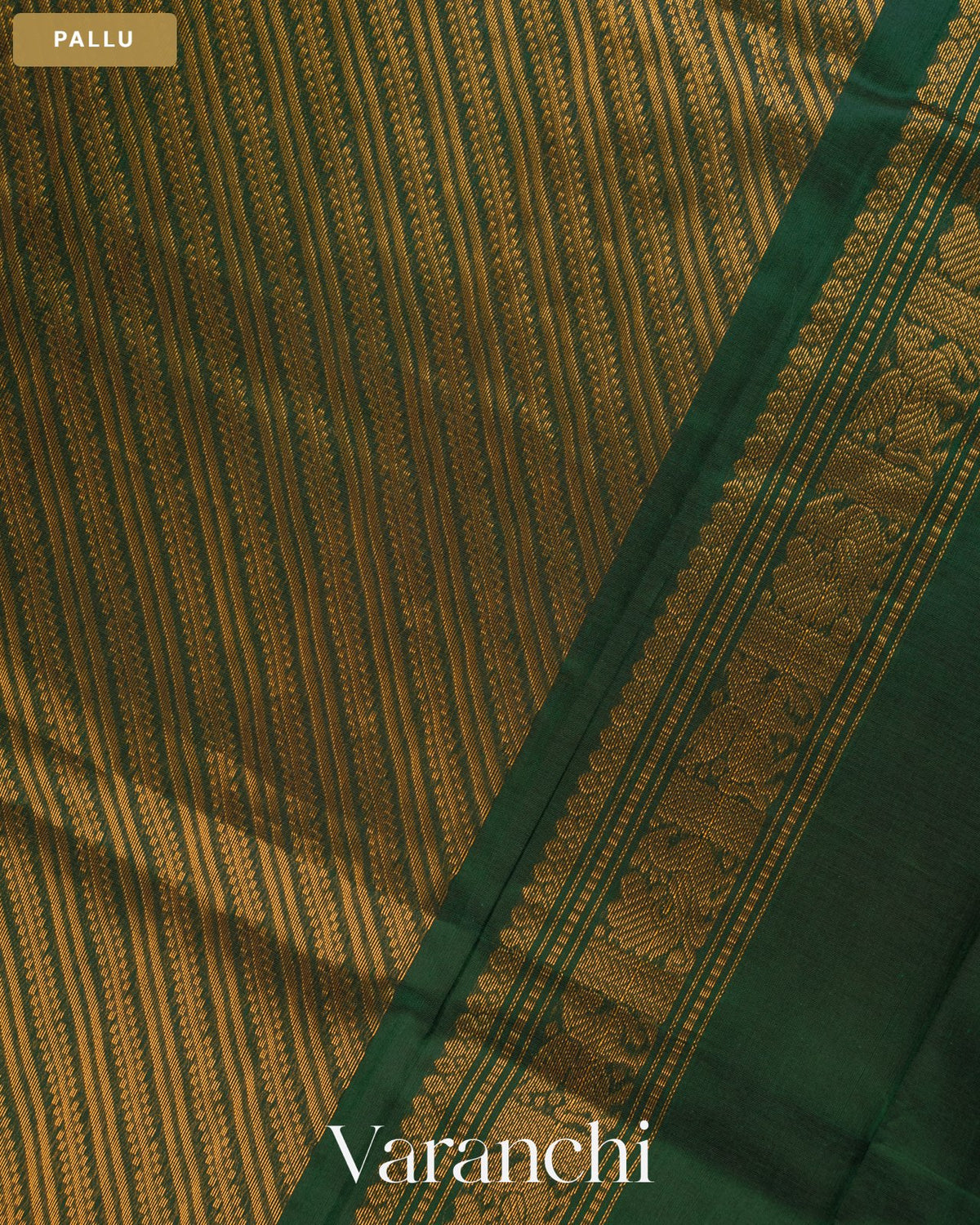 Deep Bottle Green Pure Kanchipuram Silk Cotton Handloom Saree — Pallu