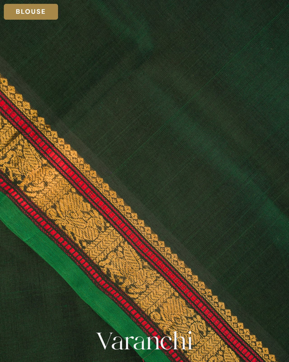 Deep Bottle Green Pure Kanchipuram Silk Cotton Handloom Saree — Blouse