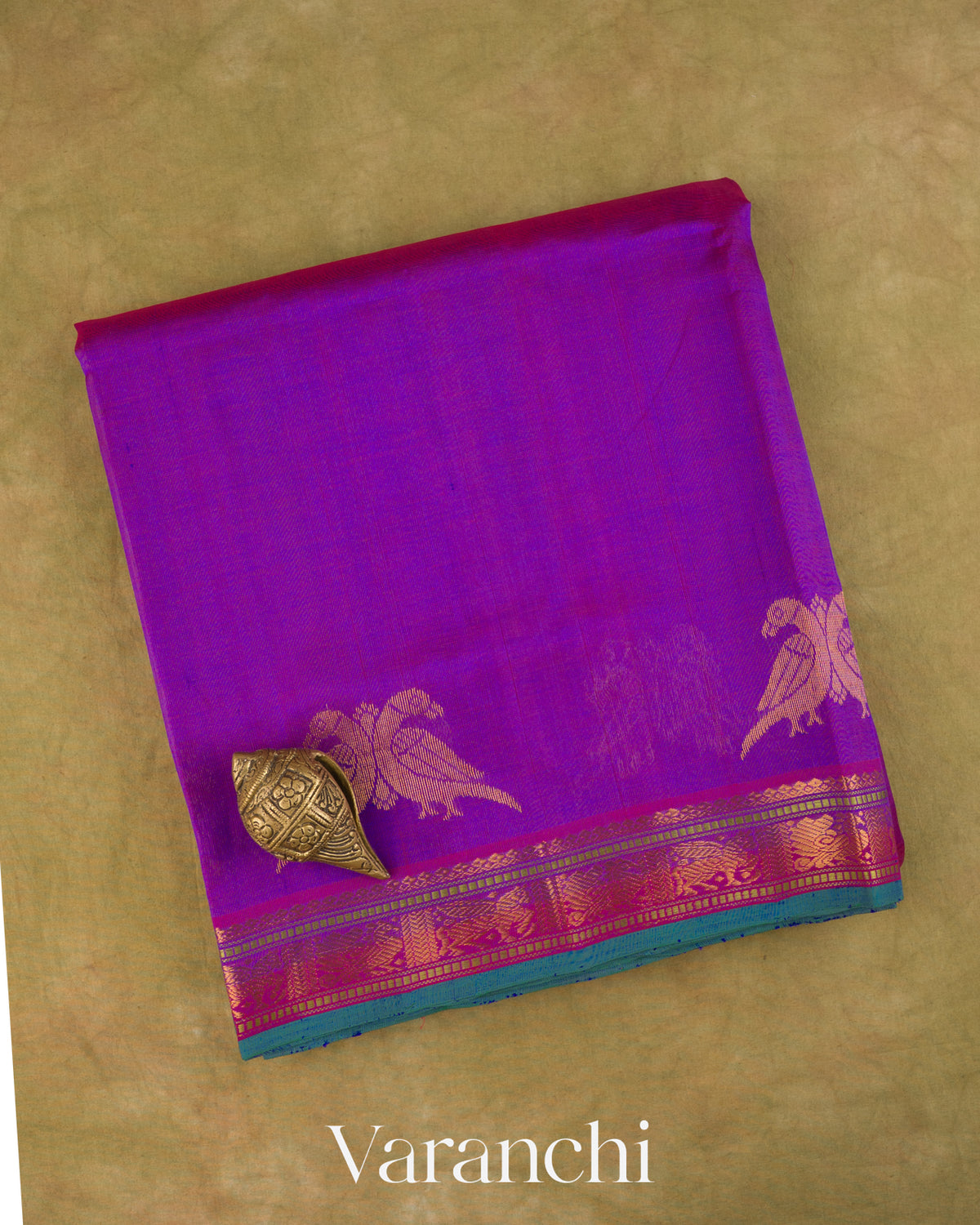 Royal Violet Pure Kanchipuram Silk Cotton Handloom Saree — Folded