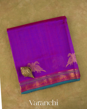 Royal Violet Pure Kanchipuram Silk Cotton Handloom Saree — Folded