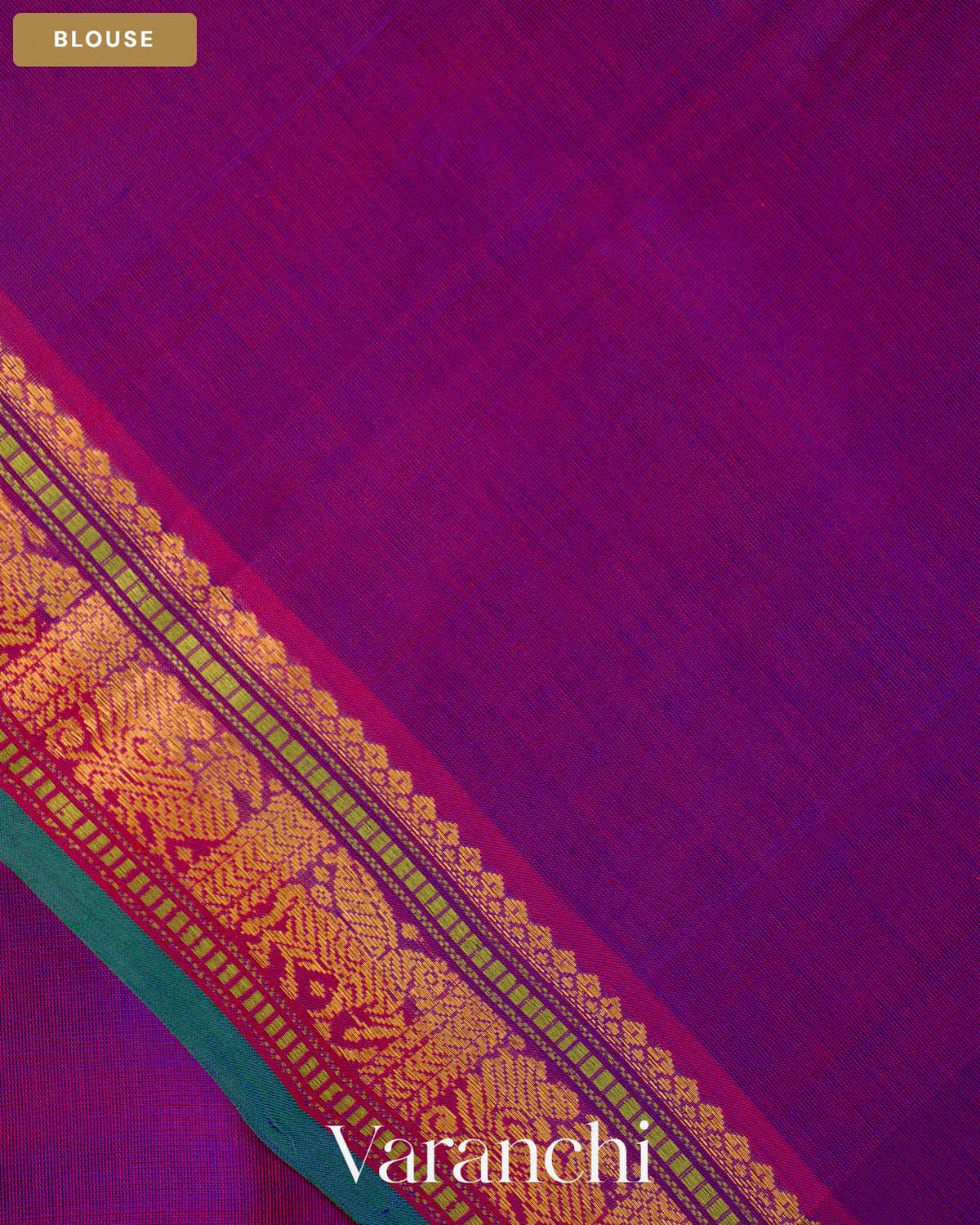 Royal Violet Pure Kanchipuram Silk Cotton Handloom Saree — Blouse