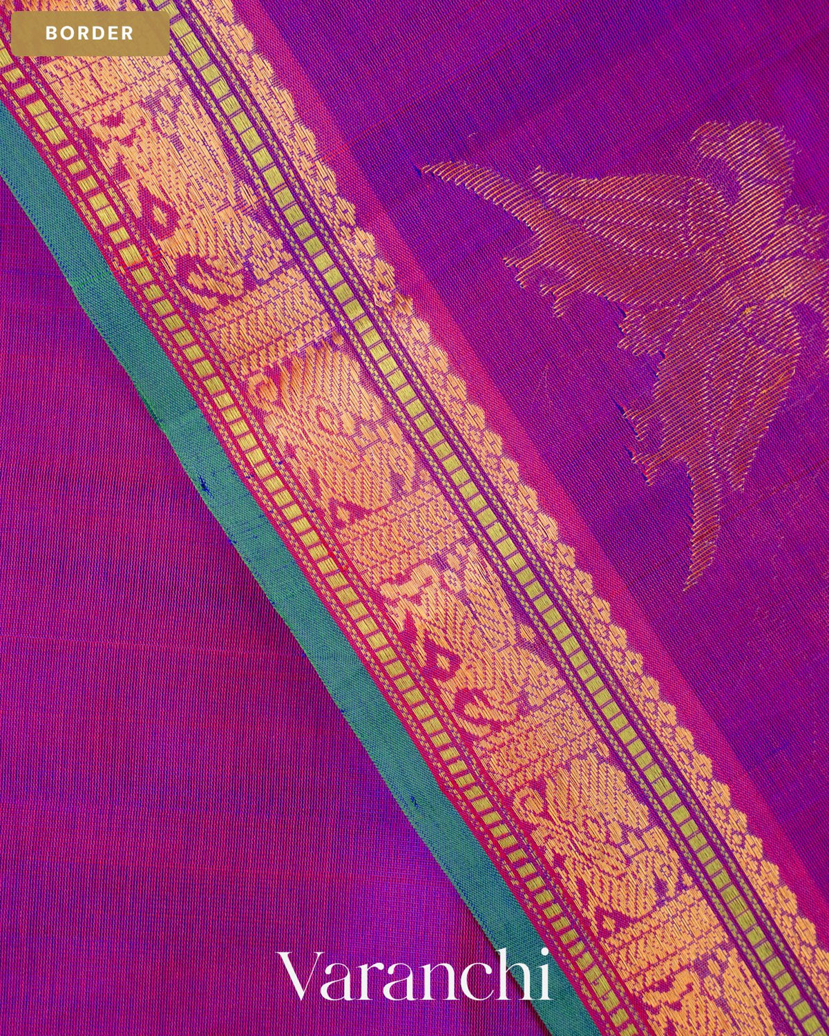 Royal Violet Pure Kanchipuram Silk Cotton Handloom Saree — Border