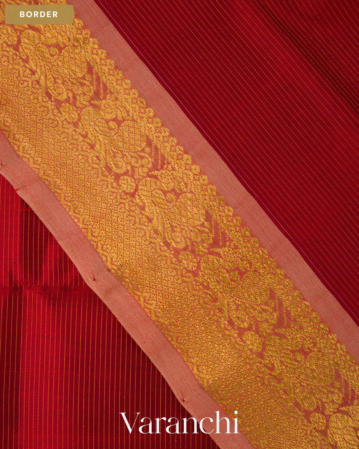 Ruby Red Pure Kanchipuram Silk Cotton Handloom Saree — Border