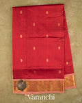 Ruby Red Pure Kanchipuram Silk Cotton Handloom Saree — Full Saree