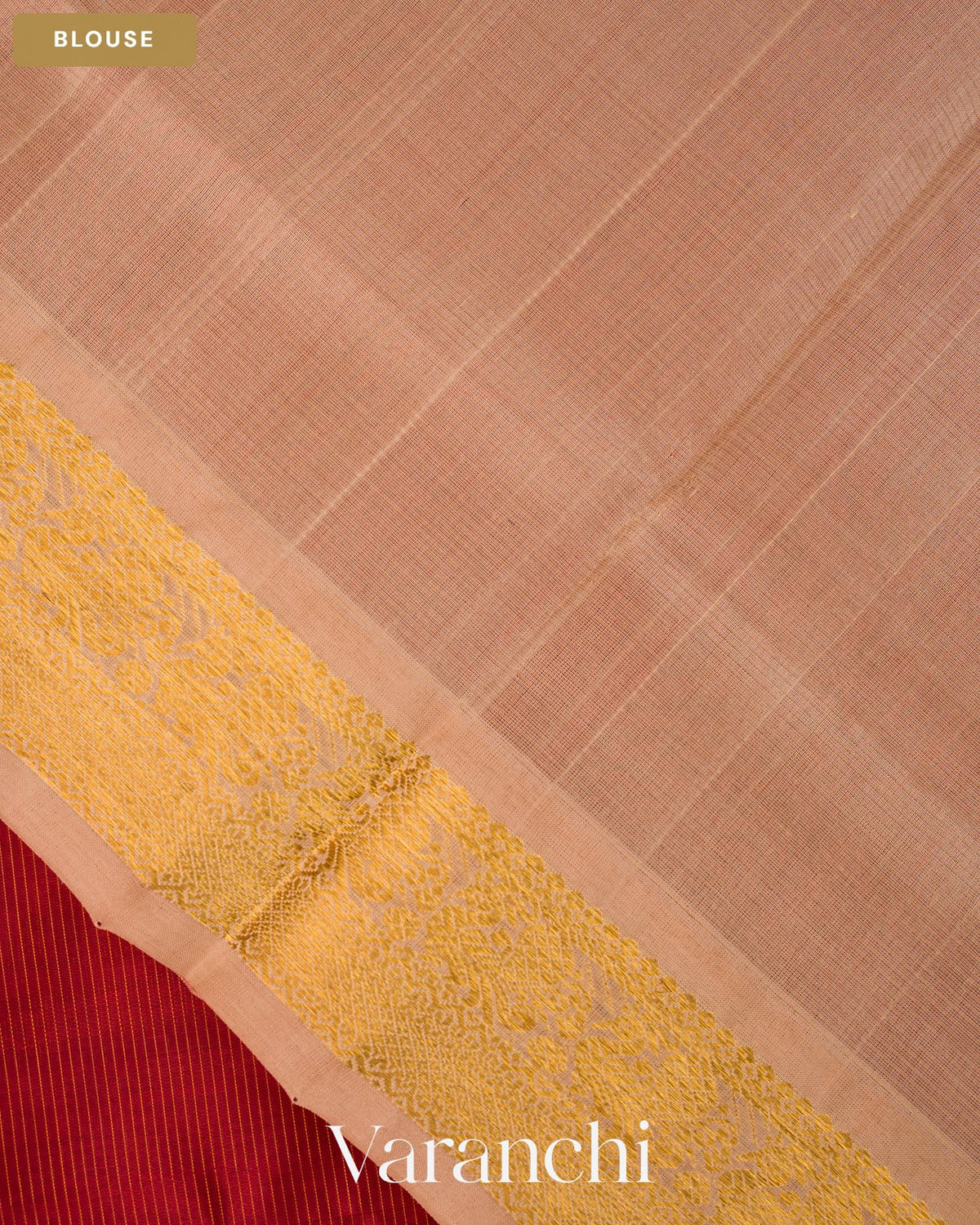 Ruby Red Pure Kanchipuram Silk Cotton Handloom Saree — Blouse