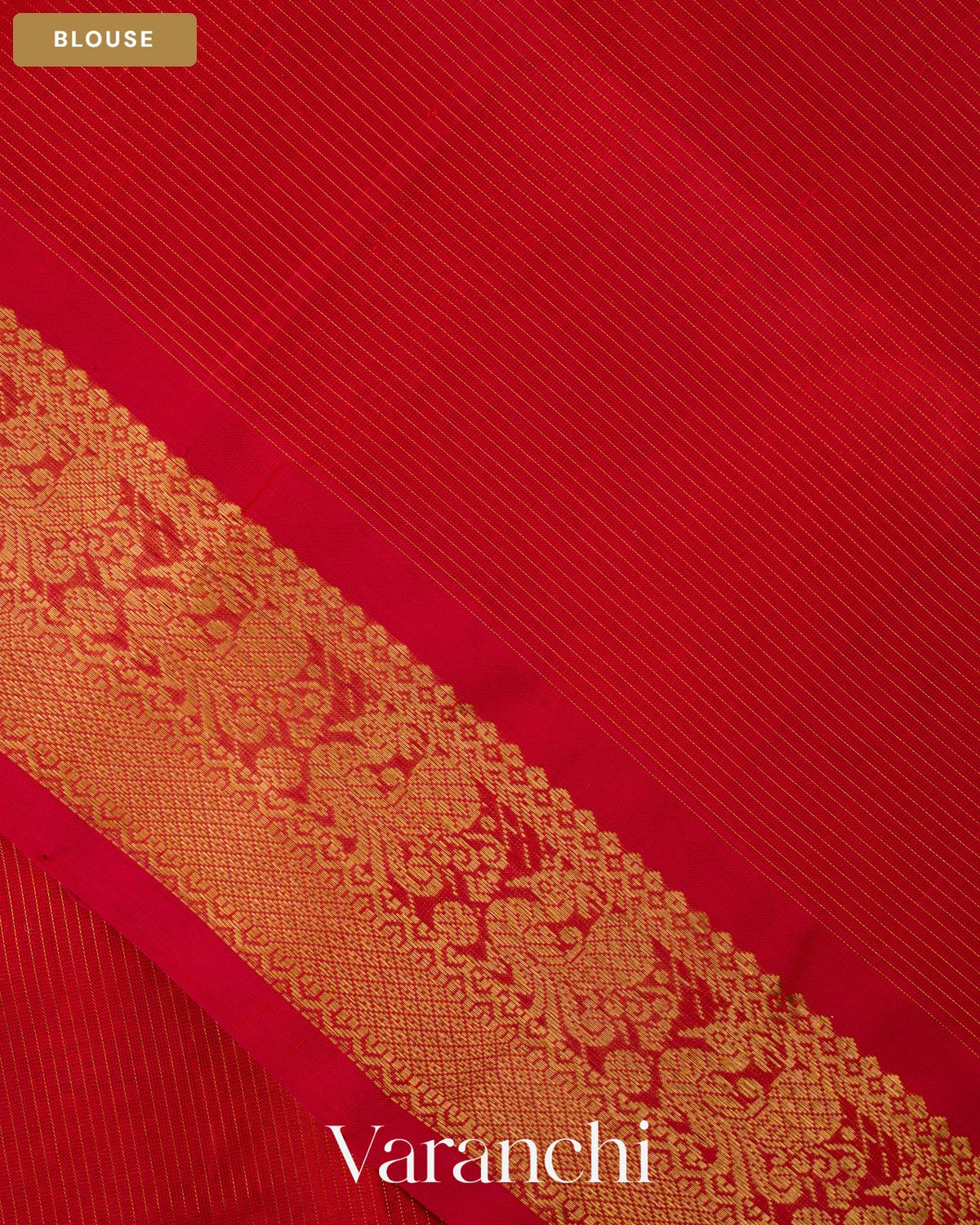 Bright Red Pure Kanchipuram Silk Cotton Handloom Saree — Blouse