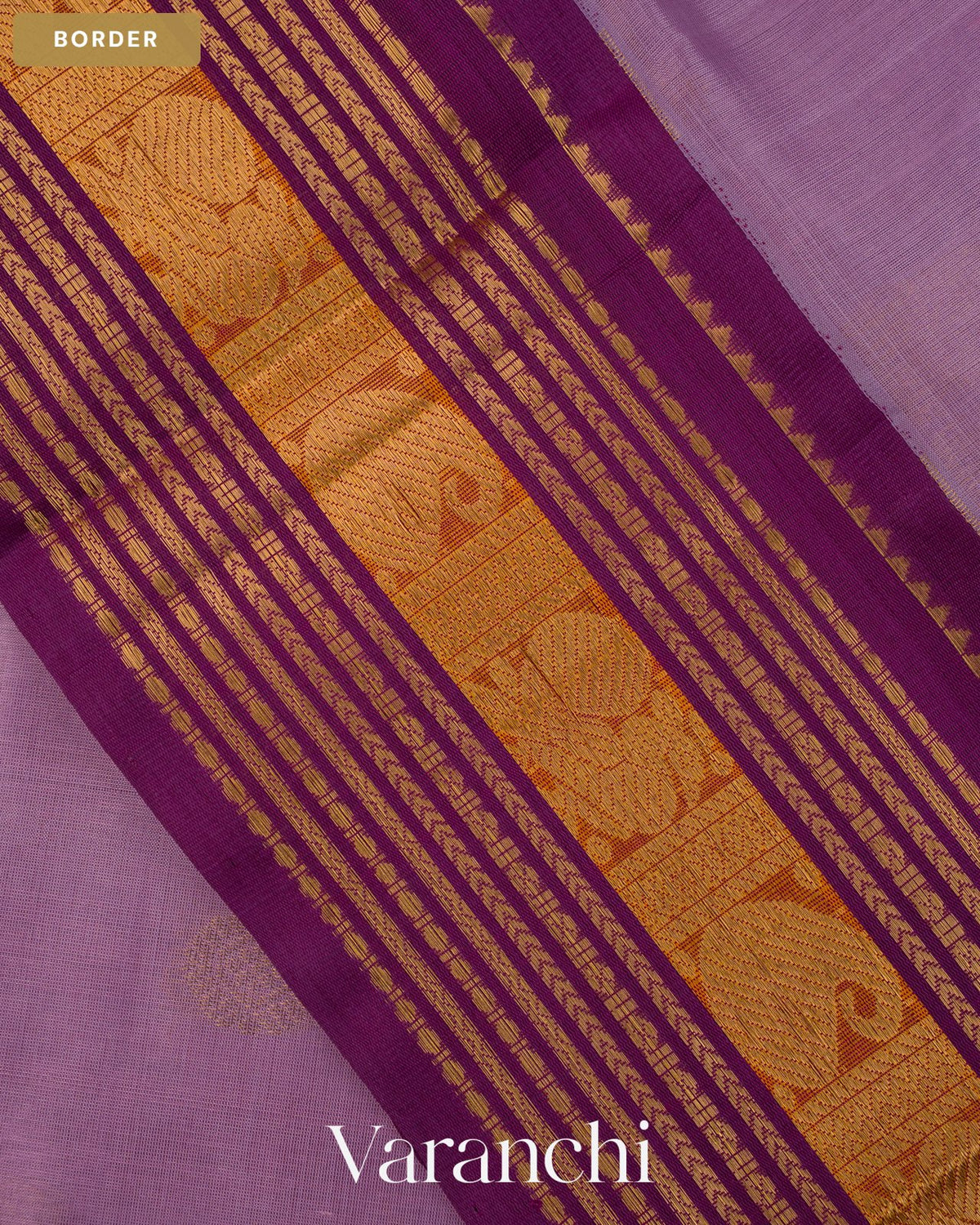 Lavender Pure Kanchipuram Silk Cotton Handloom Saree — Border