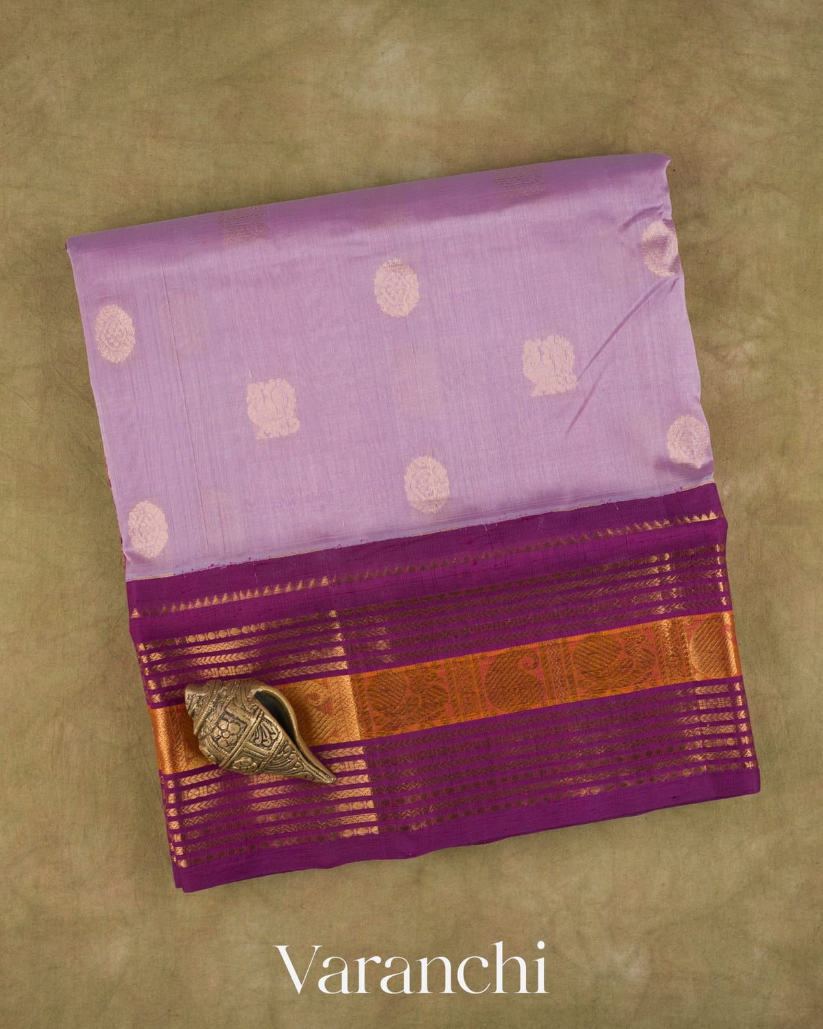 Lavender Pure Kanchipuram Silk Cotton Handloom Saree — Folded