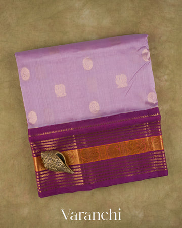 Lavender Pure Kanchipuram Silk Cotton Handloom Saree — Folded