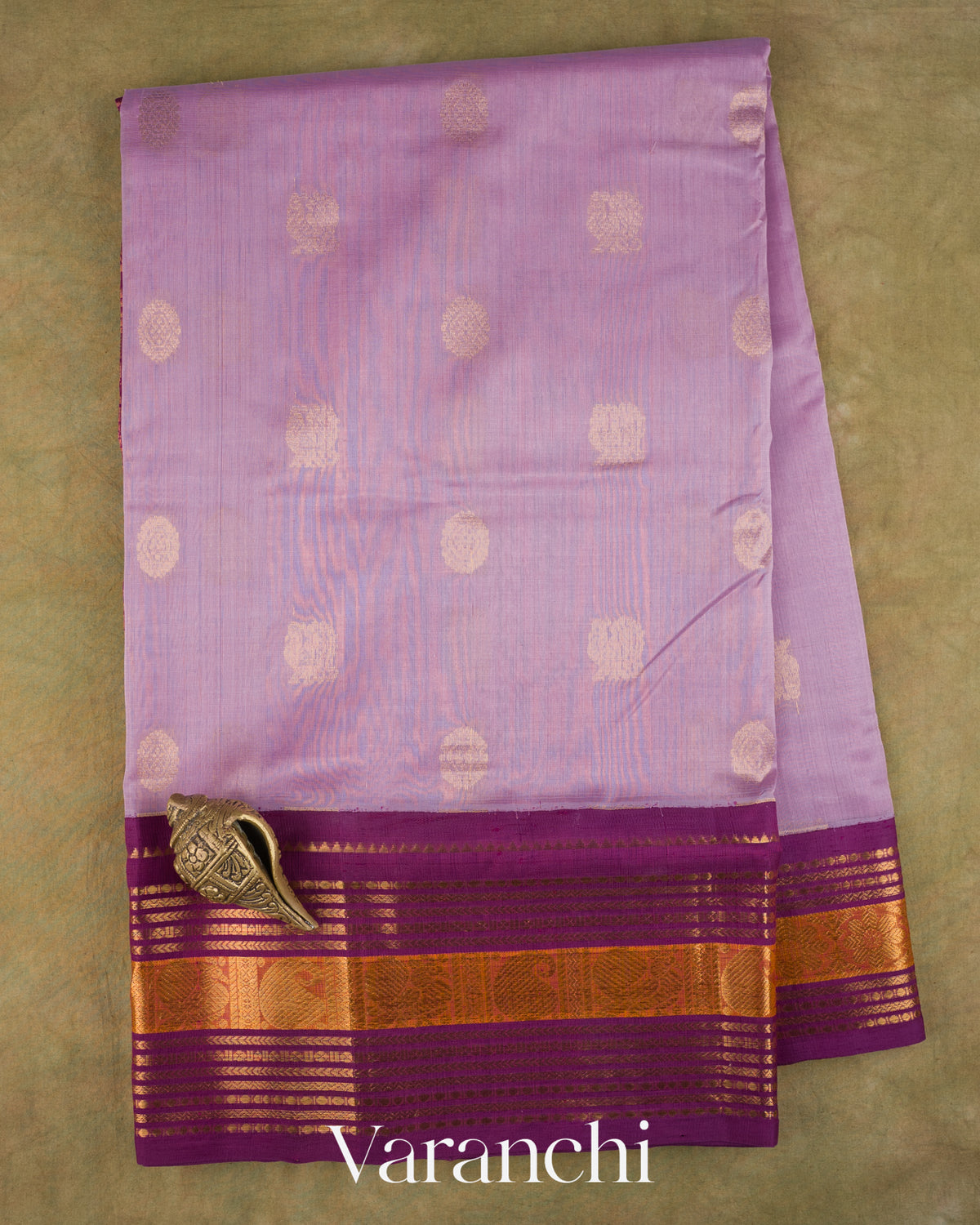 Lavender Pure Kanchipuram Silk Cotton Handloom Saree — Full Saree