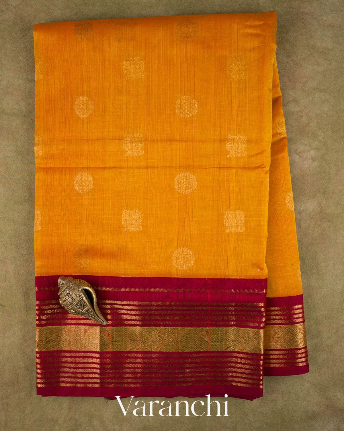 Mango Yellow Pure Kanchipuram Silk Cotton Handloom Saree — Full Saree