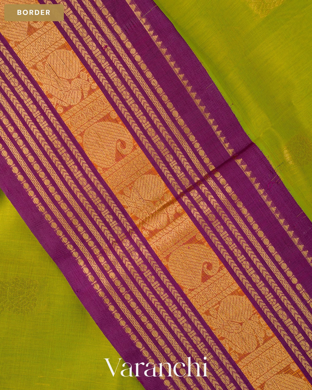 Parrot Green Pure Kanchipuram Silk Cotton Handloom Saree — Border