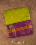Parrot Green Pure Kanchipuram Silk Cotton Handloom Saree — Folded