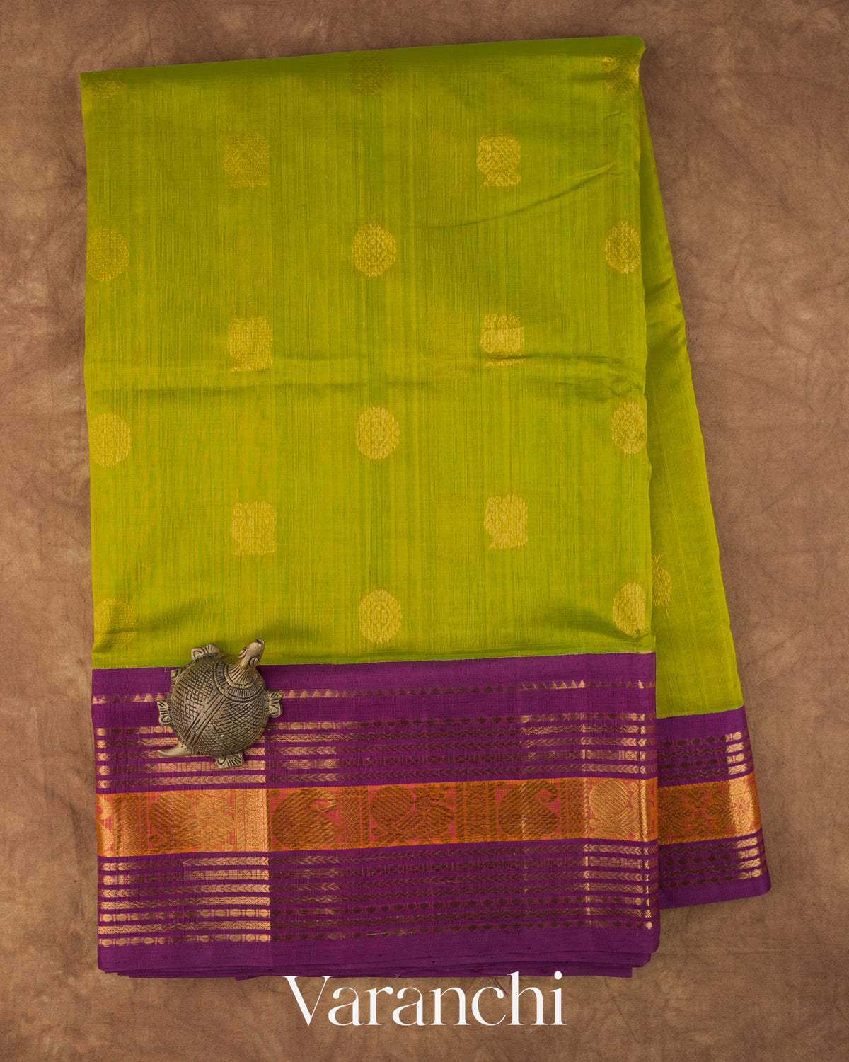 Parrot Green Pure Kanchipuram Silk Cotton Handloom Saree — Full Saree