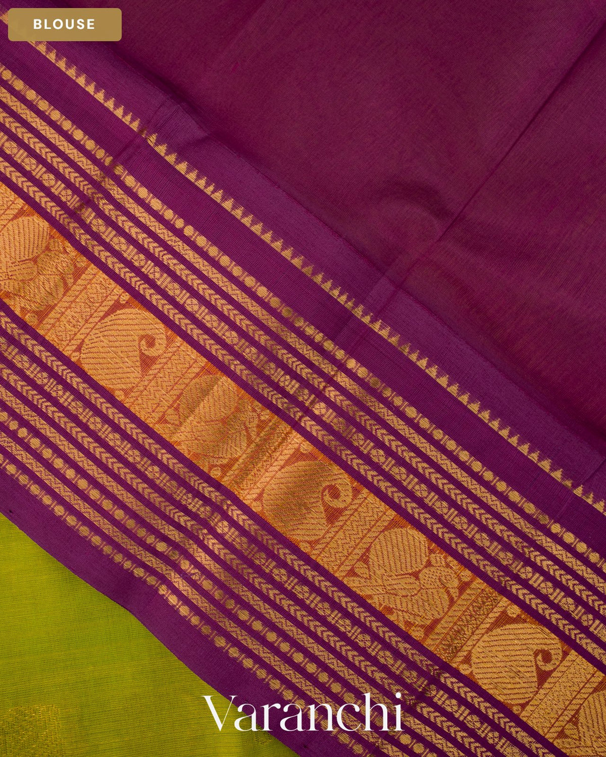 Parrot Green Pure Kanchipuram Silk Cotton Handloom Saree — Blouse