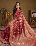 Deep Red Shikargah Pure Georgette Silk Saree