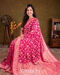 Rani Pink Shikargah Pure Georgette Silk Saree
