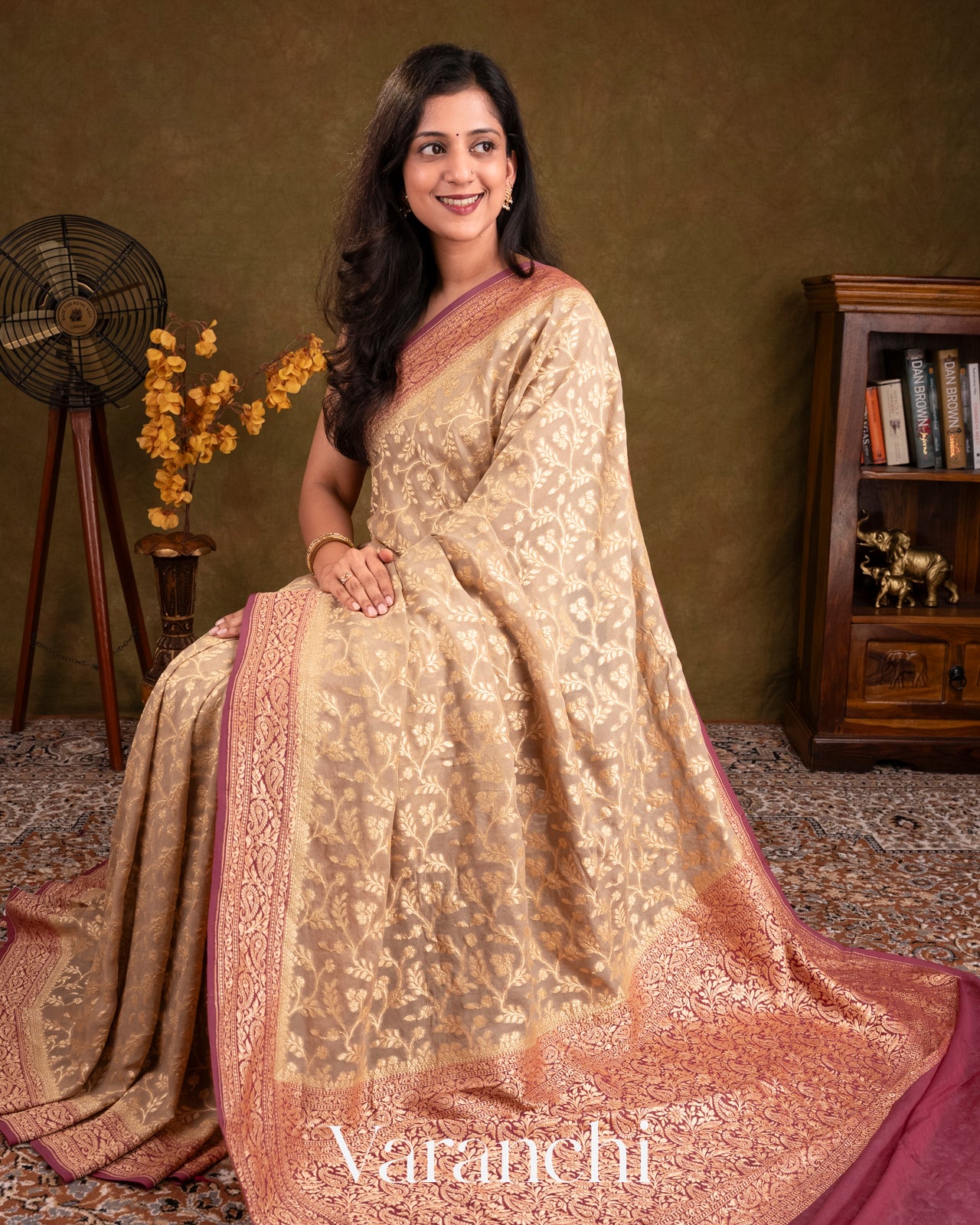 Beige Pure Khaddi Georgette Silk Saree