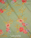 Pastel Green Floral Printed Pure Moonga Silk Saree