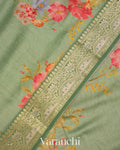 Pastel Green Floral Printed Pure Moonga Silk Saree