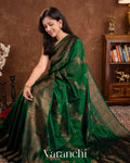 Bottle Green Pure Raw Silk Handloom Saree